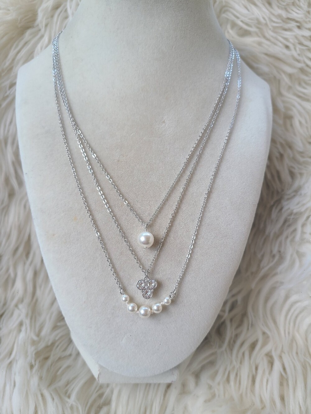 Touchstone Crystal Layered Silver Necklace Faux Pear-Excellent Condition